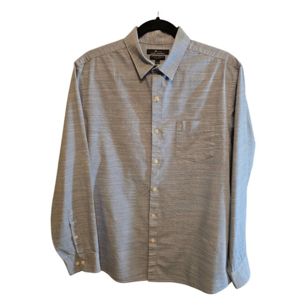 MARC  ANTHONY NATURAL STRETCH BUTTON UP SHIRT SLIM FIT BLUE WHITE SIZE LARGE